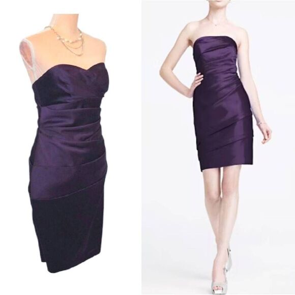 David's Bridal Purple Satin Ruched Strapless Formal Mini Dress Size 8 - Picture 4 of 15